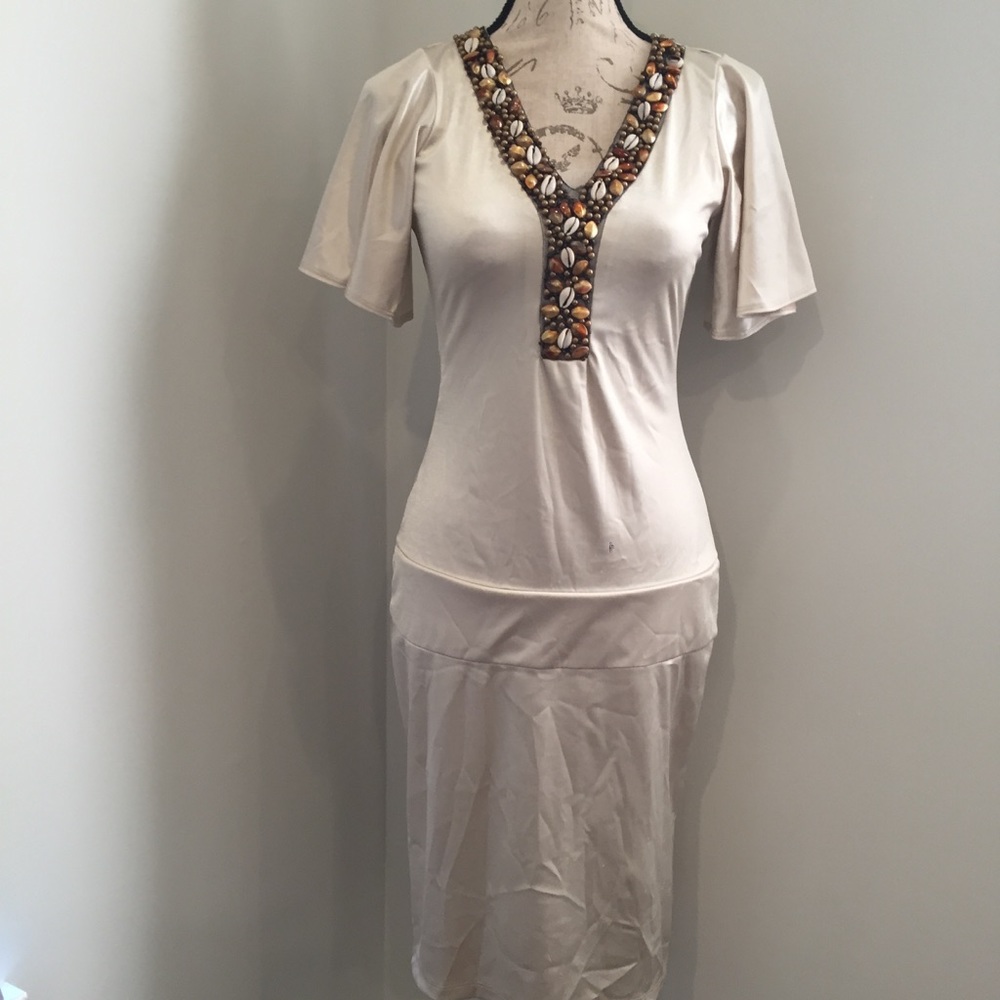Aubergine Champagne Dress Beaded Sz Small NWT